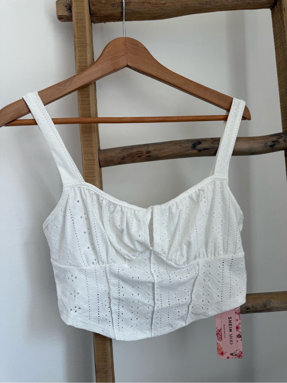 SHEIN White Eyelet Bustier Cropped Cami